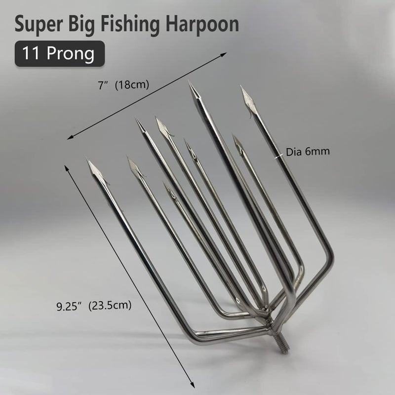 Dutiplus Large Fishing Harpoon 1~11 Prong Barded Stainless Steel Hunting Fish Gig Gaff Fork Hook with 8mm Screw for Catching Big Fish Mole Big Bullfrog - Image 4